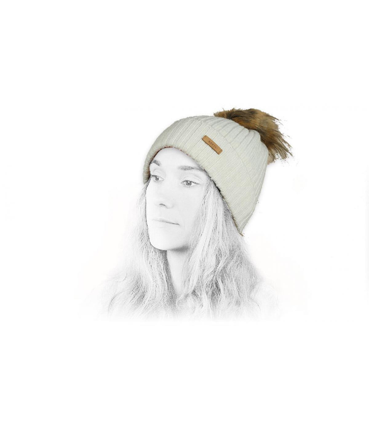 Barts white wool beanie fur pompom